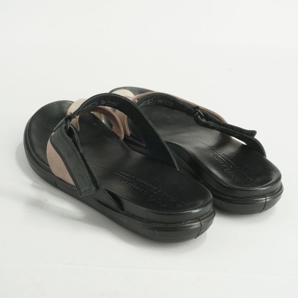 Ecco Womens Simpil Sandals Slides Black Pink Beige Leather Size 37 EU - 6.5 US - Picture 6 of 9